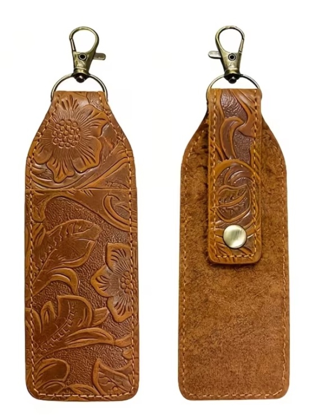 Tooled Leather Floral Lip Balm Holder